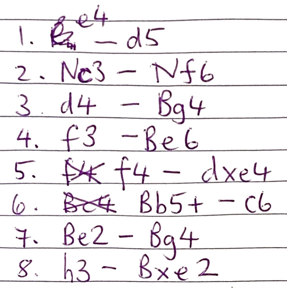 Example handwritten chess moves